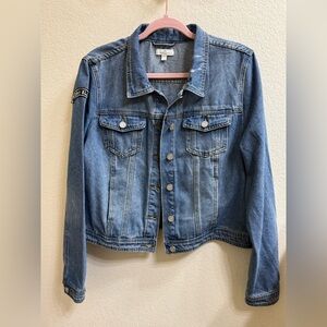 Ivory Ella Classic Jean Jacket w/White sequined Ivory Ella Patch on Back Size L